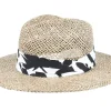 Outlet Seeberger Seagras Fedora With Trimming Nature-Black Straw Hat -