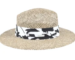Outlet Seeberger Seagras Fedora With Trimming Nature-Black Straw Hat -