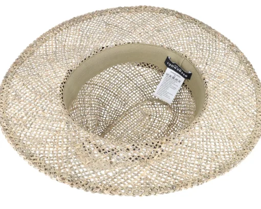 Outlet Seeberger Seagras Fedora With Trimming Nature-Black Straw Hat -