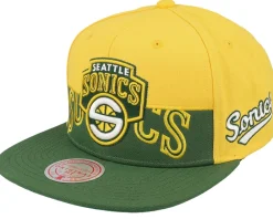 Best Mitchell & Ness Seattle Supersonics Half & Half Yellow/Green Snapback -
