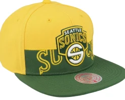Best Mitchell & Ness Seattle Supersonics Half & Half Yellow/Green Snapback -