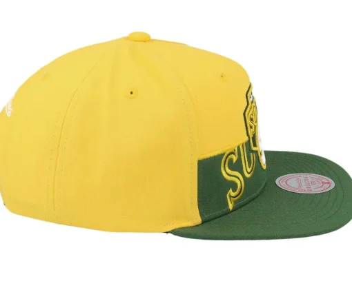 Best Mitchell & Ness Seattle Supersonics Half & Half Yellow/Green Snapback -