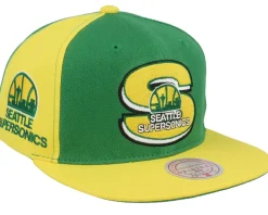 Snapback-Mitchell & Ness Seattle Supersonics Rear Script Deadstock Green/Gold Snapback -