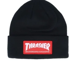 Cuff Beanies-Thrasher Skate Mag Patch Black Cuff -
