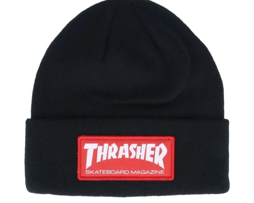 Cuff Beanies-Thrasher Skate Mag Patch Black Cuff -