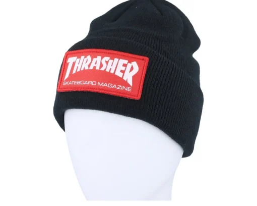 Cuff Beanies-Thrasher Skate Mag Patch Black Cuff -