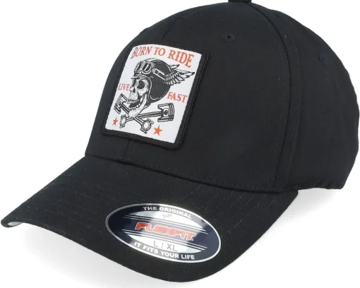 Hot Born To Ride Skull & Pistons Patch Black Flexfit -