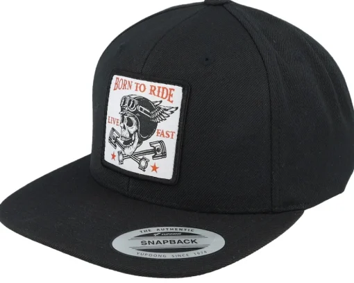 Snapback-Born To Ride Skull & Pistons Patch Black Snapback -