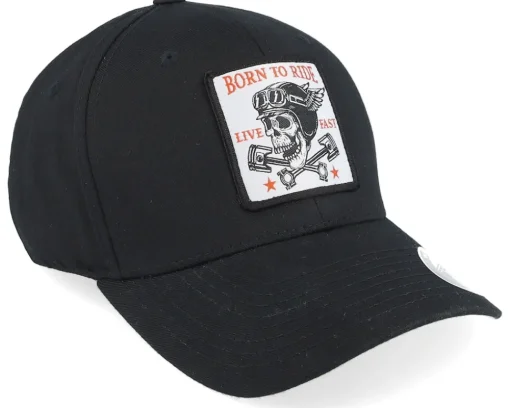 Hot Born To Ride Skull & Pistons Patch Black Flexfit -