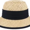 Buckets | Straw Hat-Seeberger Small Cloche Woman Nature-Black Straw Hat -