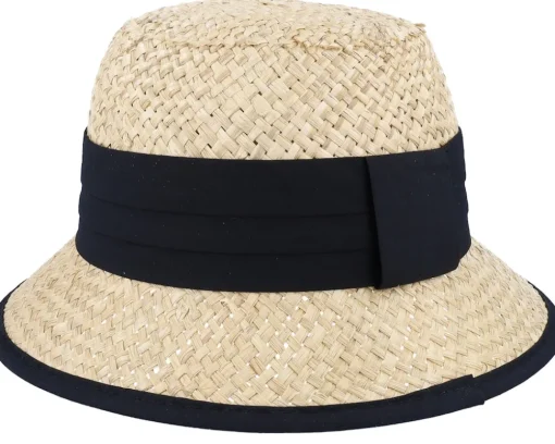 Buckets | Straw Hat-Seeberger Small Cloche Woman Nature-Black Straw Hat -