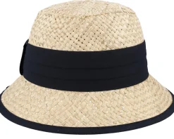 Buckets | Straw Hat-Seeberger Small Cloche Woman Nature-Black Straw Hat -