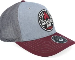 Trucker-Bearded Man Smoke Grill Bbq Logo Blk 112 /Charcoal/Maroon Trucker - Grey
