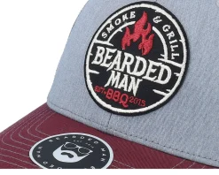 Trucker-Bearded Man Smoke Grill Bbq Logo Blk 112 /Charcoal/Maroon Trucker - Grey