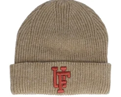 Cuff Beanies-Upfront Spinback Rib Beanie Light Khaki/Orange Cuff -