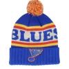 Pom Beanies-American Needle St. Louis s Pillow Line Royal/Ivory/Yellow Pom - Blue