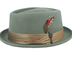 Pork Pie Hats-Brixton Stout Light Moss/Coffee Diamond Pork Pie -