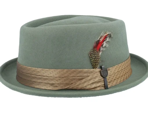 Pork Pie Hats-Brixton Stout Light Moss/Coffee Diamond Pork Pie -