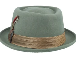 Pork Pie Hats-Brixton Stout Light Moss/Coffee Diamond Pork Pie -