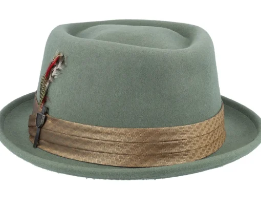 Pork Pie Hats-Brixton Stout Light Moss/Coffee Diamond Pork Pie -