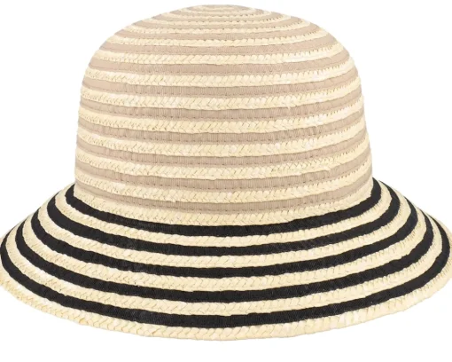 New Seeberger Straw edged clock Linen/Black Straw Hat - Beige