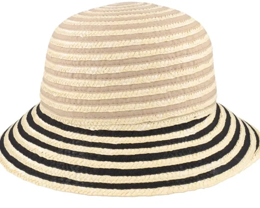 New Seeberger Straw edged clock Linen/Black Straw Hat - Beige