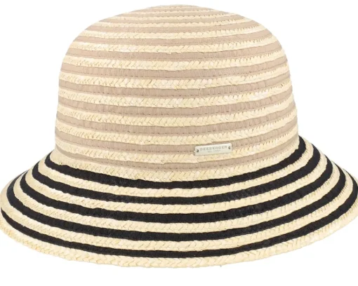 New Seeberger Straw edged clock Linen/Black Straw Hat - Beige