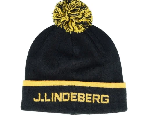 Discount J.Lindeberg Stripe Beanie Pom - Black