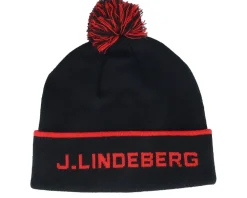 Pom Beanies-J.Lindeberg Stripe Beanie Pom - Black