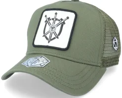 Trucker-Critiql Hit Sword Shield Dice Patch Olive Trucker -