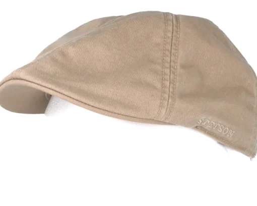 Flat Caps-Stetson Texas Cotton Beige Flat Cap -