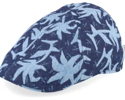 Hot Stetson Texas Denim Blue Denim With Palms Print Flat Cap -