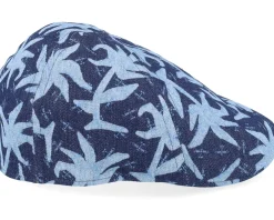Hot Stetson Texas Denim Blue Denim With Palms Print Flat Cap -