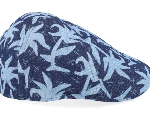 Hot Stetson Texas Denim Blue Denim With Palms Print Flat Cap -