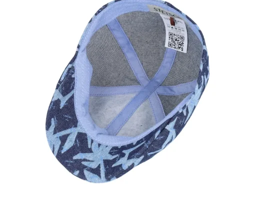 Hot Stetson Texas Denim Blue Denim With Palms Print Flat Cap -
