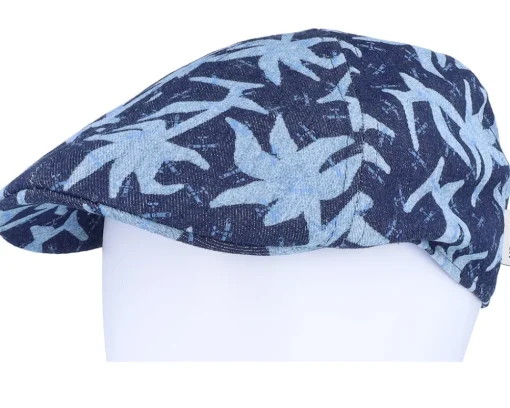 Hot Stetson Texas Denim Blue Denim With Palms Print Flat Cap -