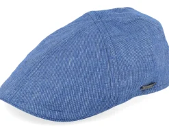 Flat Caps-Stetson Texas Linen Stripe Blue With White Stripe Flat Cap -