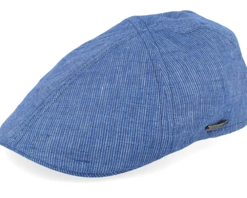 Flat Caps-Stetson Texas Linen Stripe Blue With White Stripe Flat Cap -