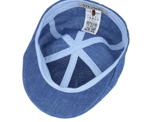 Flat Caps-Stetson Texas Linen Stripe Blue With White Stripe Flat Cap -