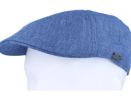 Flat Caps-Stetson Texas Linen Stripe Blue With White Stripe Flat Cap -
