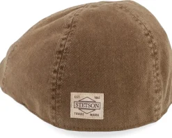 Flat Caps-Stetson Texas Soft Cotton Brown Flat Cap -