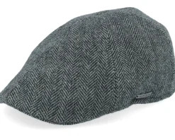 Flat Caps-Stetson Texas Wool Herringbone Moss Green Flat Cap -