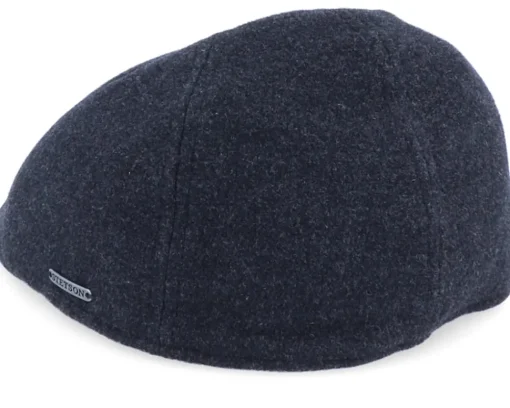 Flat Caps-Stetson Texas Wool/Cashmere Ear Flap 2 Black Flat Cap -