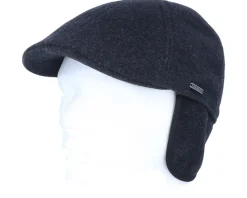 Flat Caps-Stetson Texas Wool/Cashmere Ear Flap 2 Black Flat Cap -
