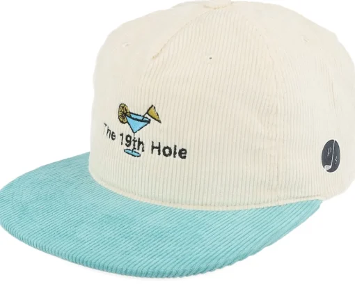 Snapback | Golf-Pins & Stripes The 19th Hole Golf Logo White/Teal Snapback -
