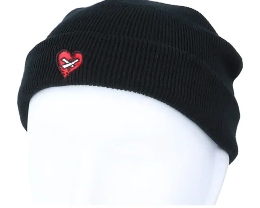 Short Beanies-Iconic Tiny Broken Mended Heart Black Short Beanie -