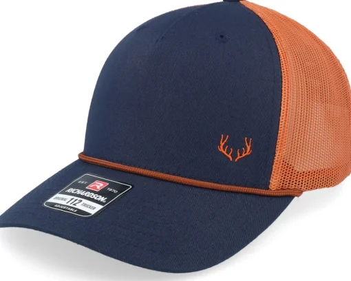 Trucker-Hunter Tiny Moose Antlers Navy/Orange/Dark Orange Rope Trucker - Blue