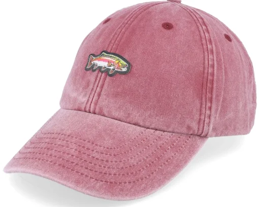 Fashion Skillfish Tiny Rainbow Trout Fish Vintage Washed Dad Cap - Red