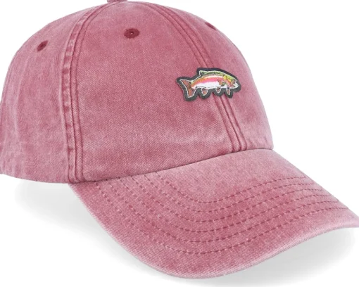Fashion Skillfish Tiny Rainbow Trout Fish Vintage Washed Dad Cap - Red