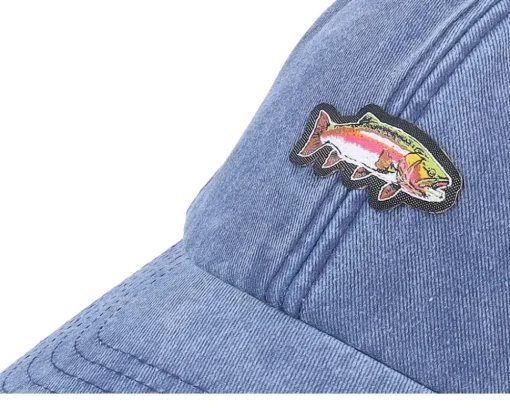 Dad Cap-Skillfish Tiny Rainbow Trout Fish Vintage Washed Denim Dad Cap - Blue